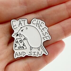 Eat Cheese and Sin Rat Soft Enamel Pin Funny Cute Mouse Lapel Badge